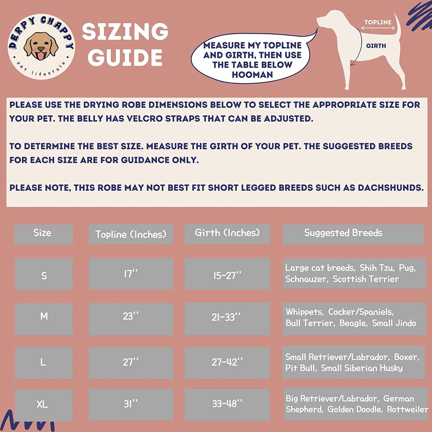 Derpy Chappy Premium Dog Bathrobe Towel, Absorbent Microfiber Robe for Small Medium Extra Large Dogs and Cats, Stylish Cozy Quick Pet Drying Towels after Bath, Pool or Beach