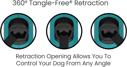 360° Tangle-Free Retractable Dog Leash, 16 Ft Strong Nylon Tape/Ribbon, One-Handed Brake, Pause, Lock